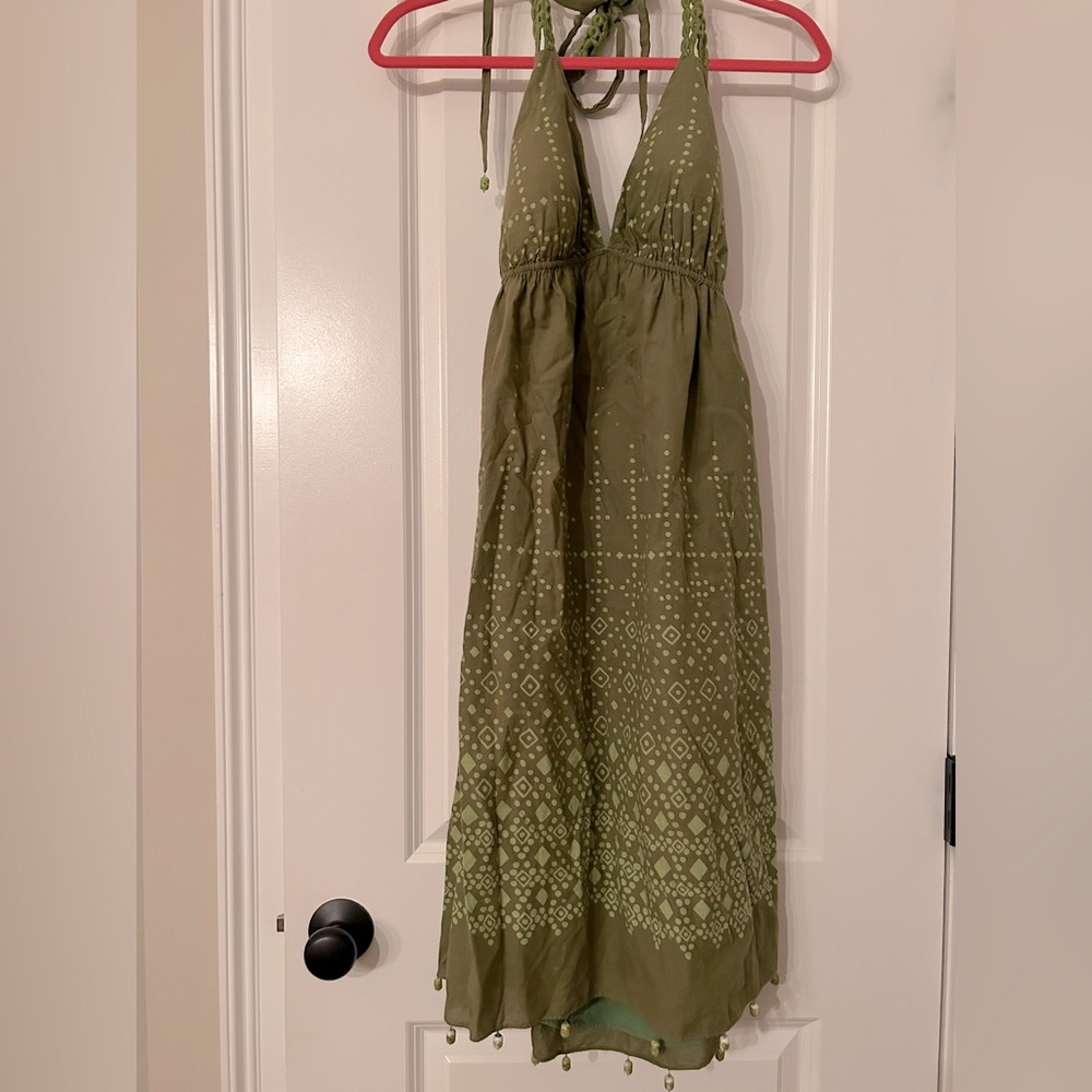 Size 8 Vintage Summer Olive Sleeveless Printed Dress